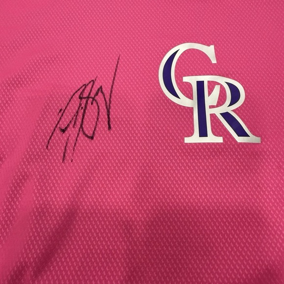 Jon Gray Autograph Colorado Rockies Nike Pro Shirt Fitted Dri Fit Pink Size XL - Picture 2 of 7